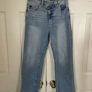 KanCan Blue Women's Jeans, asymmetric button, wide leg